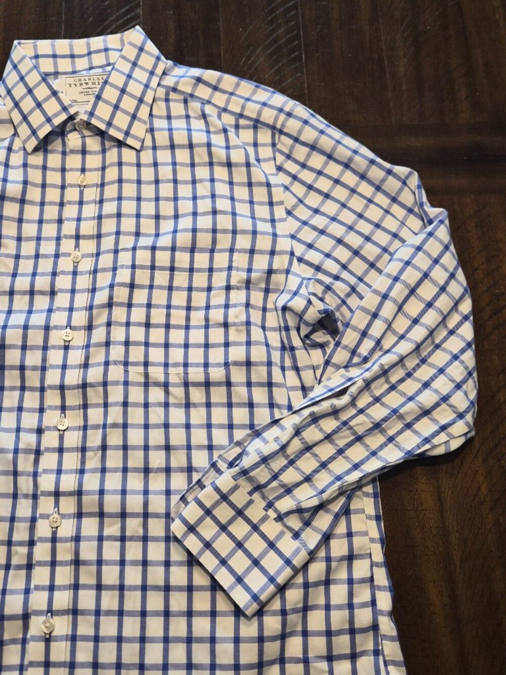 Charles Tyrwhitt Shirt Mens Size 16.5x34 in Blue Check Slim Fit Non Iron G919